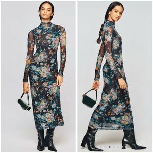 ANTHROPOLOGIE Stretchy Mesh Floral Mock-neck Bodycon Maxi Dress XS NWT Cocktail